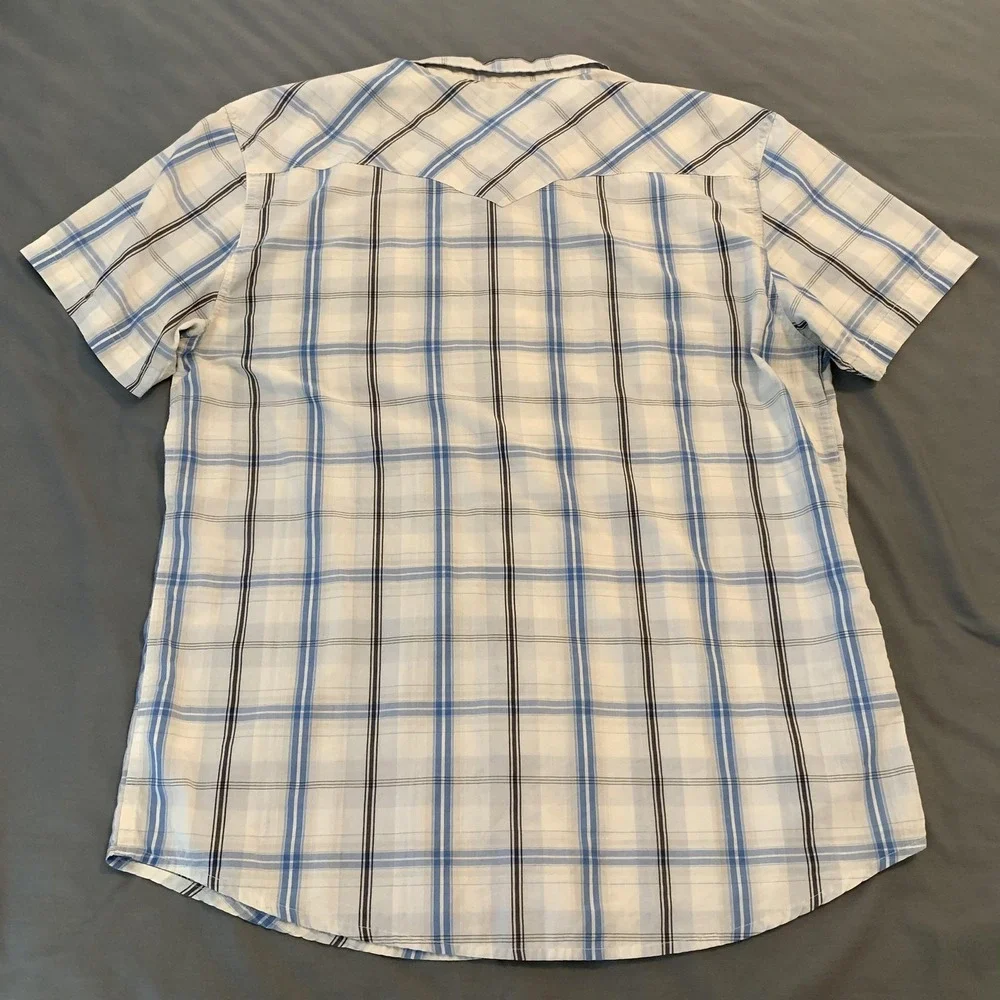 Levi's Western Shirt‎ Mens XL White Blue Plaid Short Sleeve Button Front Vintage